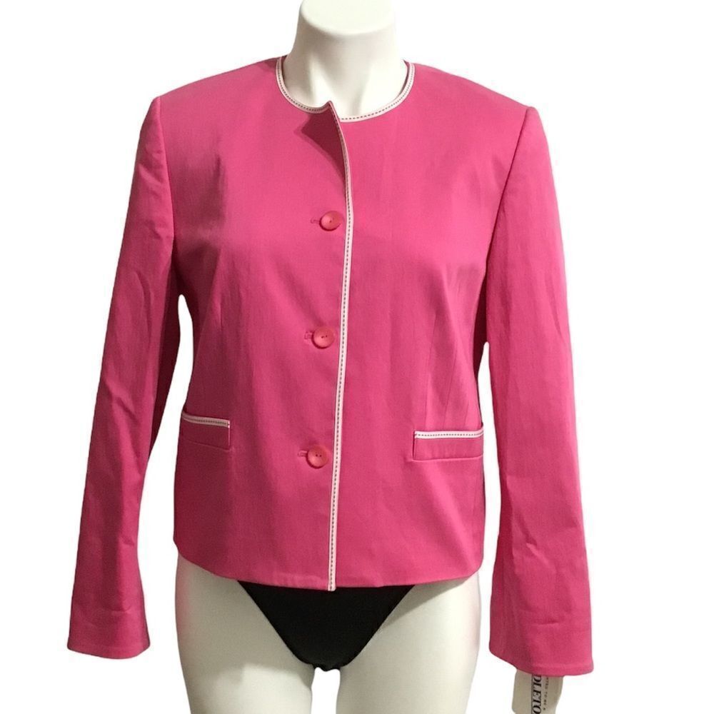 Pendleton Pink Collarless Blazer Blossom & Butterflies Stretch Button Down New